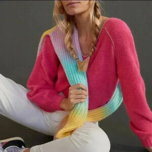 Anthropologie Pink Gold trim wool blend sweater.  Size xsmall